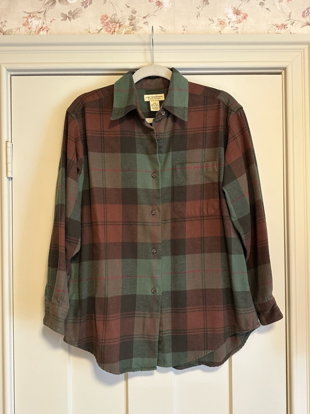 LIMITED Chinos Flannel Shirt XS Green Brown Plaid Cotton Button Front